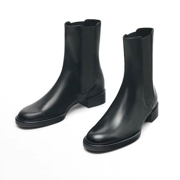 Massimo Dutti Shoes - NEW Massimo Dutti Black Leather Ankle Boot Bootie